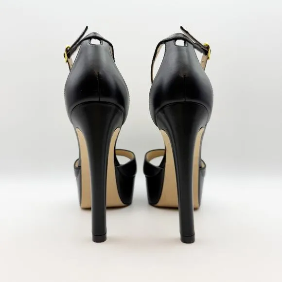 Stuart Weitzman Womens DISCOPLATFORM SANDALS Size 9.5 Black Leather Heels EUC