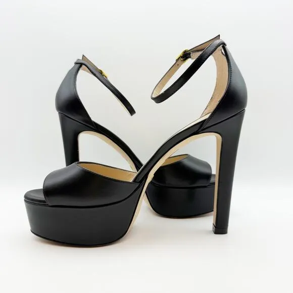 Stuart Weitzman Womens DISCOPLATFORM SANDALS Size 9.5 Black Leather Heels EUC