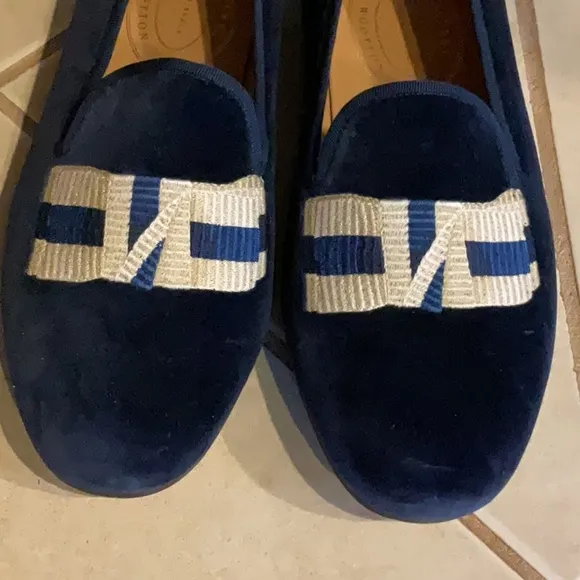 Stubbs &amp; Wootton Navy Loafers with Beige Detailing