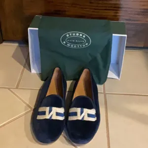 Stubbs &amp; Wootton Navy Loafers with Beige Detailing