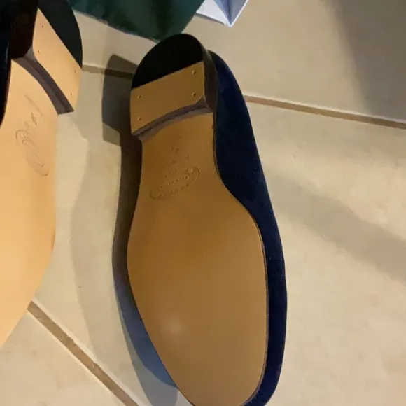 Stubbs &amp; Wootton Navy Loafers with Beige Detailing