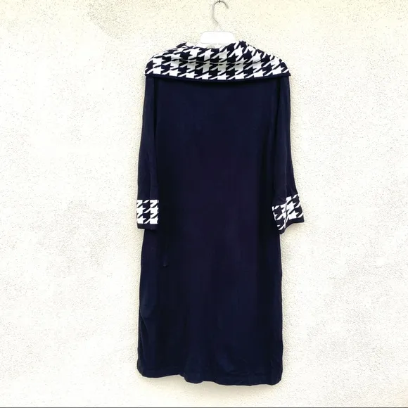 STUDIO I sweater dress houndstooth black white knit shift pockets Plus size 1X