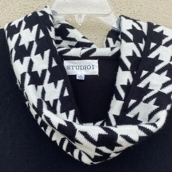 STUDIO I sweater dress houndstooth black white knit shift pockets Plus size 1X