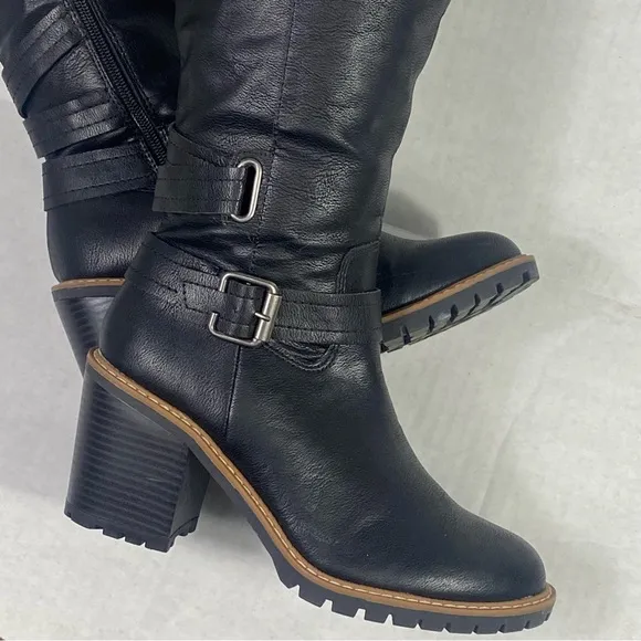SUN   STONE Viviaan Zipper Buckle Knee-High Boots