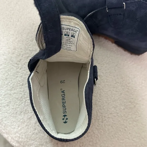 Superga 2173 Kids Strap Slip On Leather Suede Ankle Sneaker Boots Full Blue 12