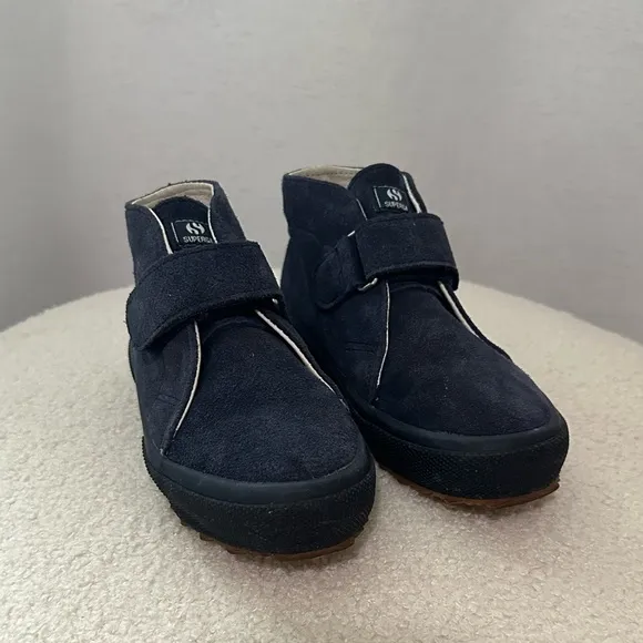 Superga 2173 Kids Strap Slip On Leather Suede Ankle Sneaker Boots Full Blue 12