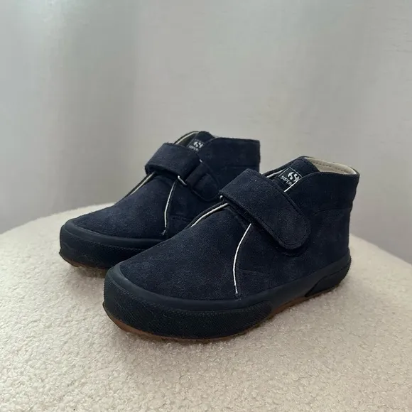 Superga 2173 Kids Strap Slip On Leather Suede Ankle Sneaker Boots Full Blue 12