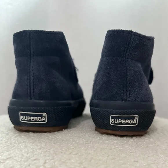 Superga 2173 Kids Strap Slip On Leather Suede Ankle Sneaker Boots Full Blue 12