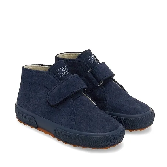 Superga 2173 Kids Strap Slip On Leather Suede Ankle Sneaker Boots Full Blue 12
