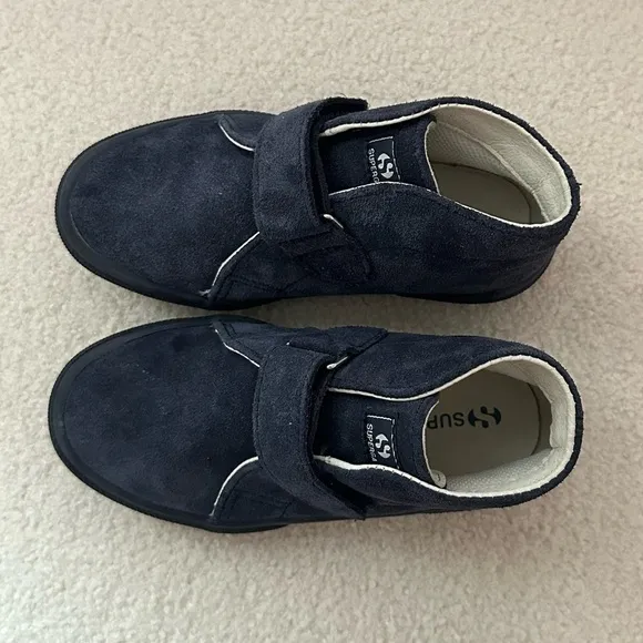 Superga 2173 Kids Strap Slip On Leather Suede Ankle Sneaker Boots Full Blue 12