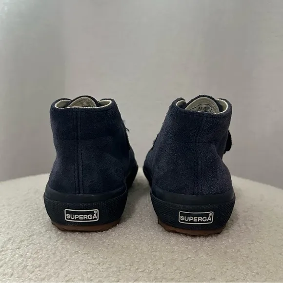 Superga 2173 Kids Strap Slip On Leather Suede Ankle Sneaker Boots Full Blue 12