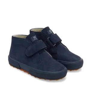 Superga 2173 Kids Strap Slip On Leather Suede Ankle Sneaker Boots Full Blue 12