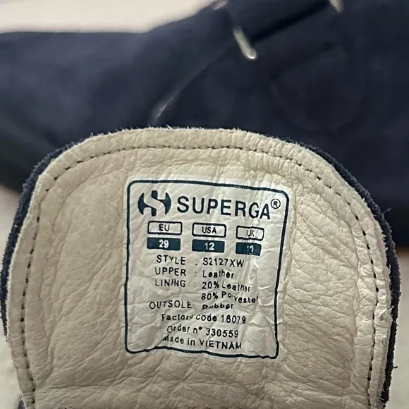 Superga 2173 Kids Strap Slip On Leather Suede Ankle Sneaker Boots Full Blue 12