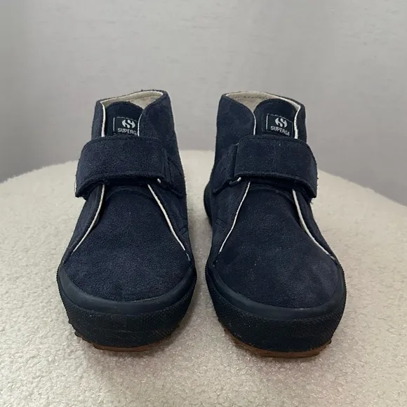 Superga 2173 Kids Strap Slip On Leather Suede Ankle Sneaker Boots Full Blue 12