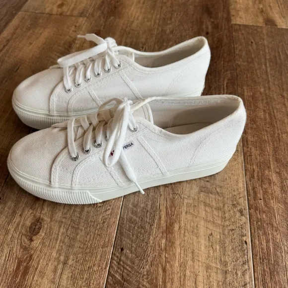 Superga 2790 platform white canvas sneakers size 10
