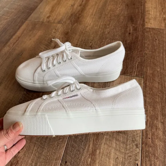 Superga 2790 platform white canvas sneakers size 10