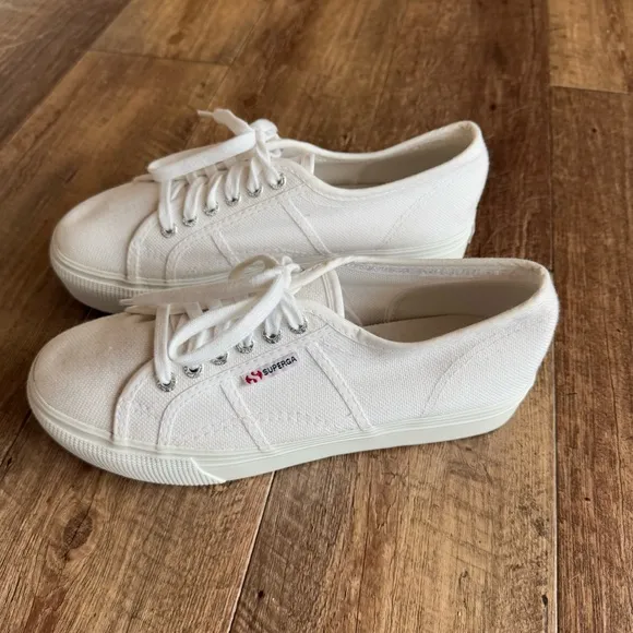 Superga 2790 platform white canvas sneakers size 10