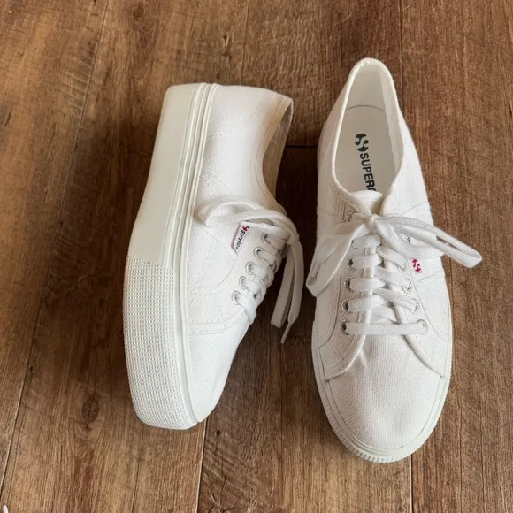 Superga 2790 platform white canvas sneakers size 10