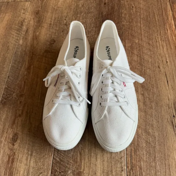 Superga 2790 platform white canvas sneakers size 10