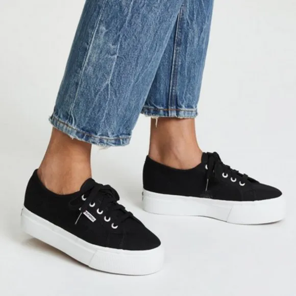 SUPERGA Black Canvas Platform Sneakers