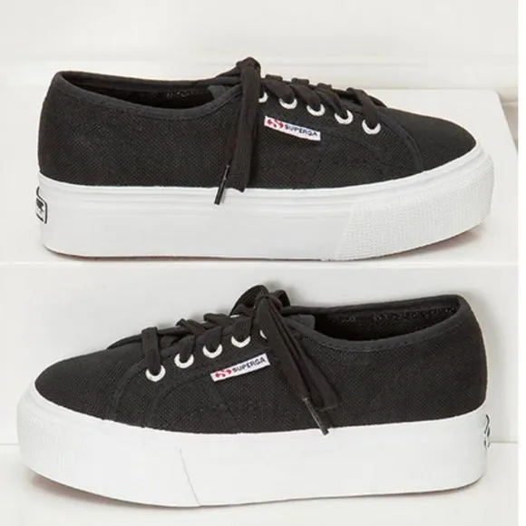 SUPERGA Black Canvas Platform Sneakers