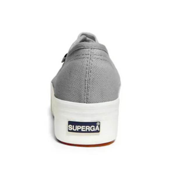 SUPERGA Grey Canvas Lace Up Platform Sneakers