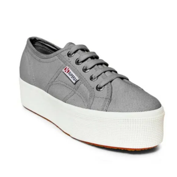 SUPERGA Grey Canvas Lace Up Platform Sneakers
