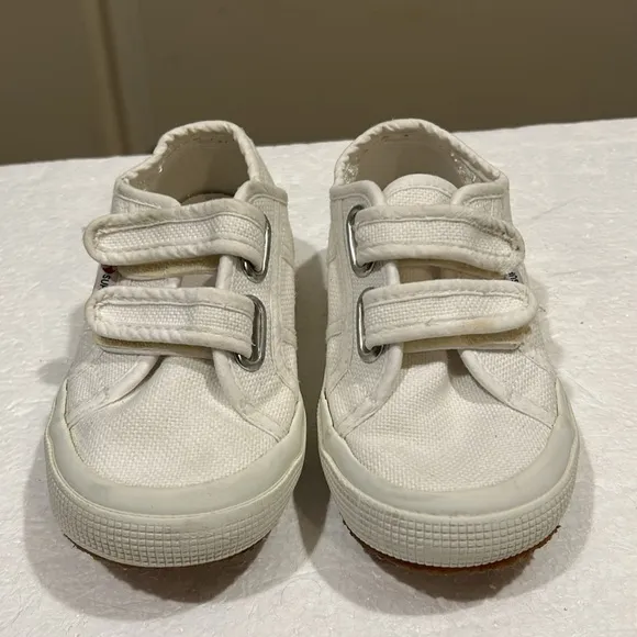 Superga kids unisex canvas hook &amp; loop fastener Sneakers size 10.5 white