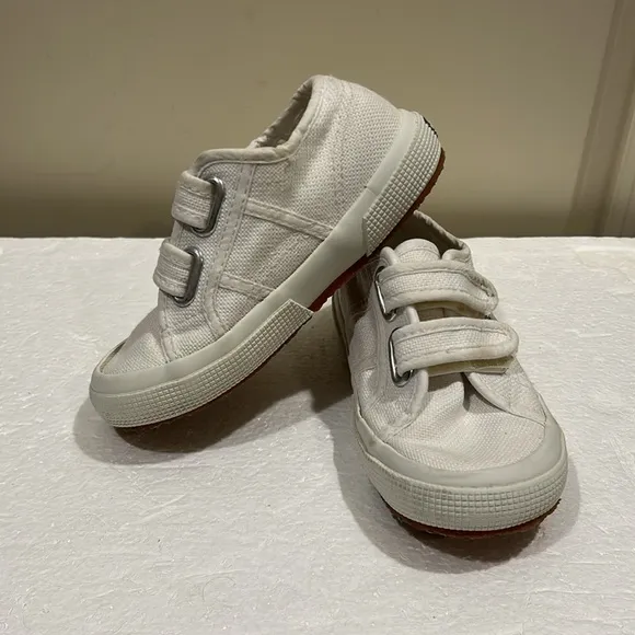 Superga kids unisex canvas hook &amp; loop fastener Sneakers size 10.5 white