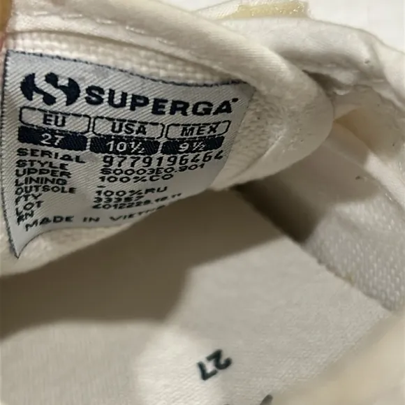Superga kids unisex canvas hook &amp; loop fastener Sneakers size 10.5 white