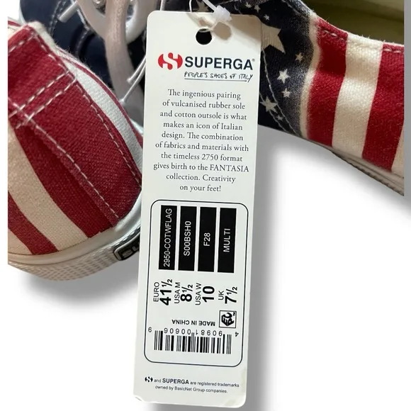 Superga Patriotic Canvas Sneakers with Stars and Stripes Women’s 10/Men’s 8.5