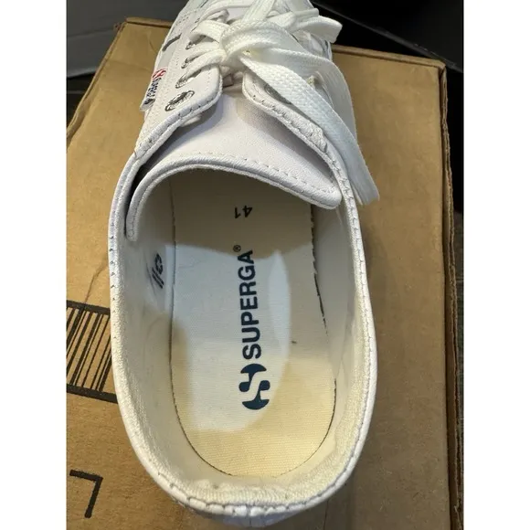 Superga Women's Shoe Size 41 US 10.5 White Canvas 2630 Stripe Sneakers