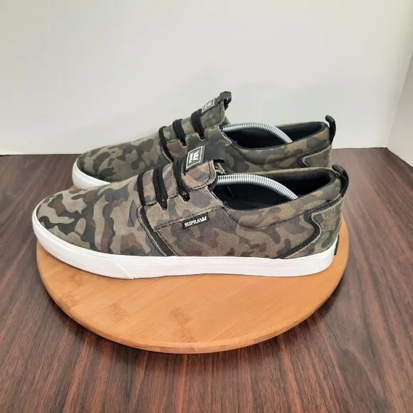 Supra Flow Mens Size 12 Shoes Camo Green Brown Canvas Skate Sneakers Camouflage