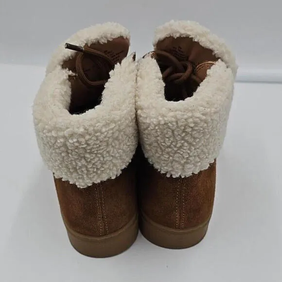 SUSMA Womens 9 Desert Boots Winter Burnt Orange  Suede Faux Fur Ankle