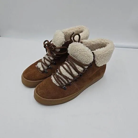 SUSMA Womens 9 Desert Boots Winter Burnt Orange  Suede Faux Fur Ankle