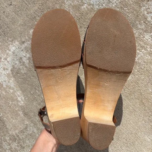 Swedish Hasbeens Silver Platform Strappy Clog Sandals Size 40 EUR/ 10 US