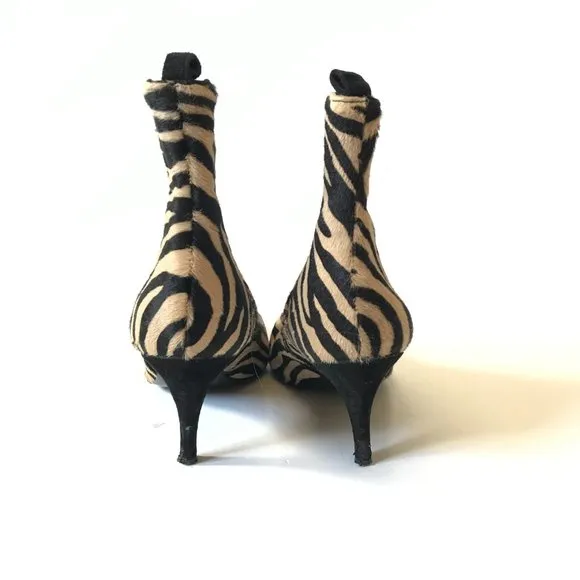 Tabitha Simmons Irwin Zebra Boots Booties Womens 37.5 7.5 Black Tan Ankle Heels