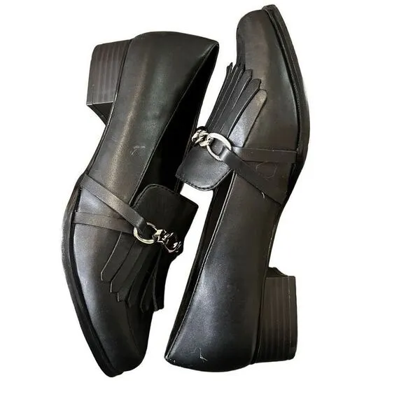 Tahari Langley Black Block Heel Loafers
