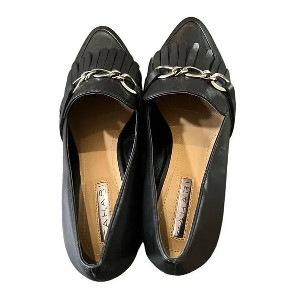 Tahari Langley Black Block Heel Loafers