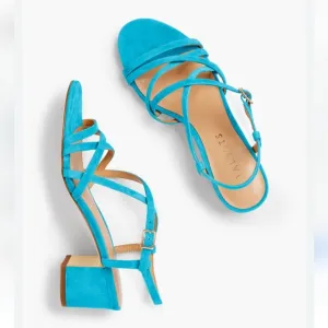 Talbots Blue Strappy Sandals with Low Block Heel