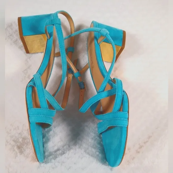 Talbots Blue Strappy Sandals with Low Block Heel
