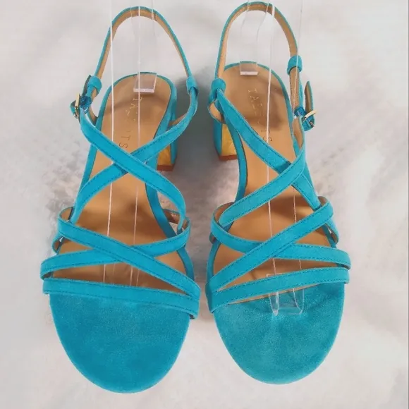 Talbots Blue Strappy Sandals with Low Block Heel