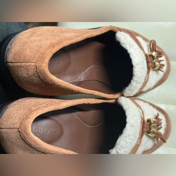 Talbots Cassidy Women's 7.5M Brown Suede Sherpa Loafers with Tassels