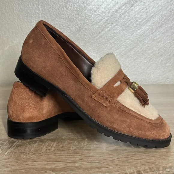 Talbots Cassidy Women's 7.5M Brown Suede Sherpa Loafers with Tassels