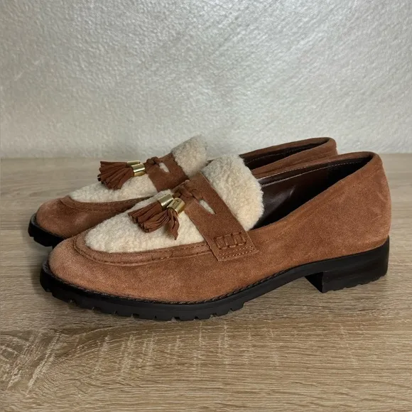 Talbots Cassidy Women's 7.5M Brown Suede Sherpa Loafers with Tassels