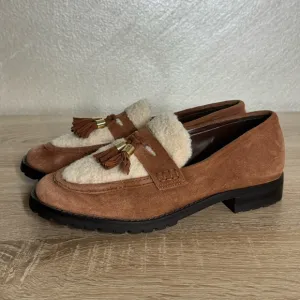 Talbots Cassidy Women's 7.5M Brown Suede Sherpa Loafers with Tassels