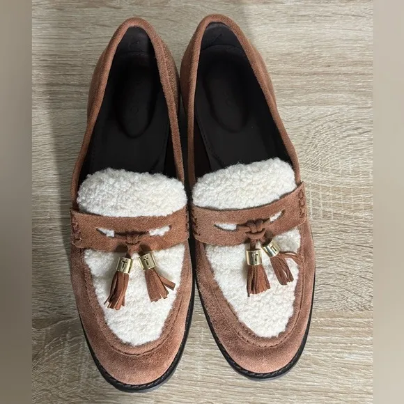 Talbots Cassidy Women's 7.5M Brown Suede Sherpa Loafers with Tassels