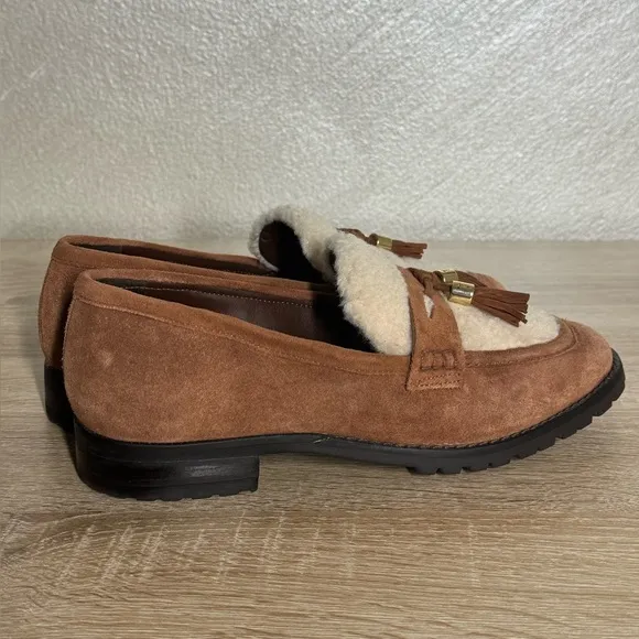 Talbots Cassidy Women's 7.5M Brown Suede Sherpa Loafers with Tassels
