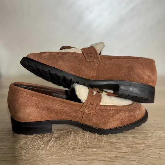 Talbots Cassidy Women's 7.5M Brown Suede Sherpa Loafers with Tassels