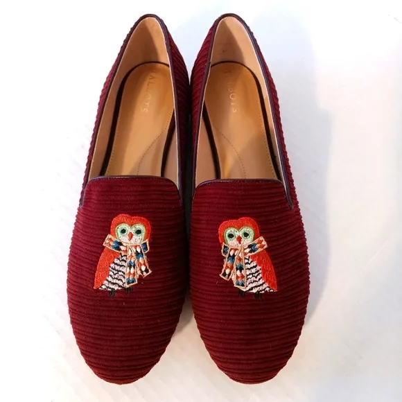 Talbots Ryan Corduroy Loafers Embroidered Owl Rich Red/Burgendy US Size 10M